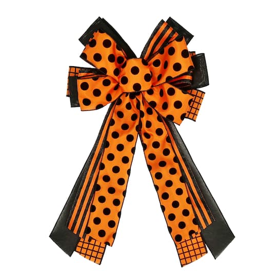16&#x22; Black &#x26; Orange Polka Dots Bow by Celebrate It&#x2122;